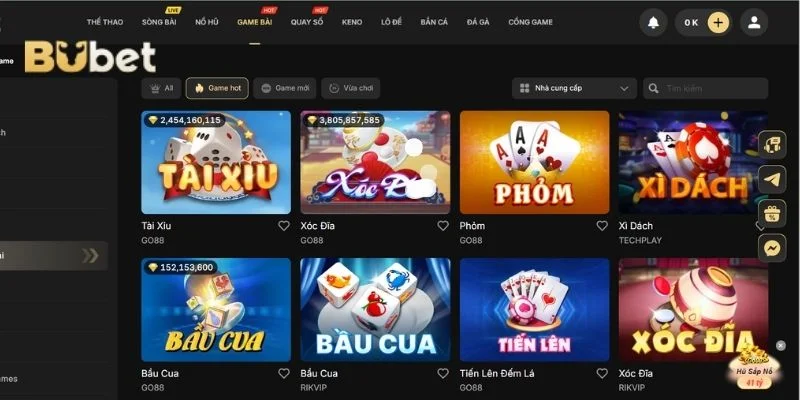 Sân chơi Casino BUBET hấp dẫn với hàng nghìn lựa chọn.