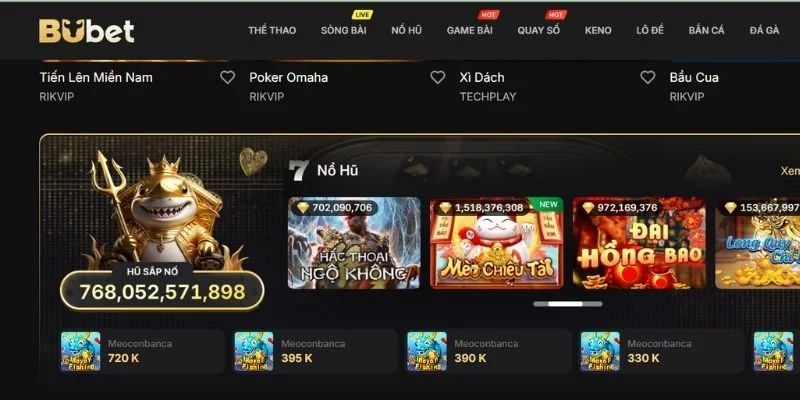 Kho game slot với hàng ngàn lựa chọn hấp dẫn của nhà cái BUBET.