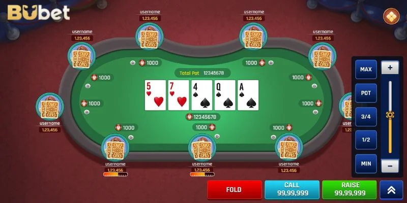 Poker BUBET là game bài online đỉnh cao với lượt cược đông đảo.